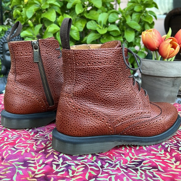 Dr. Martens Delphine Caramel Brown Brogue Detail Wingtip Ankle Boots - Picture 7 of 17